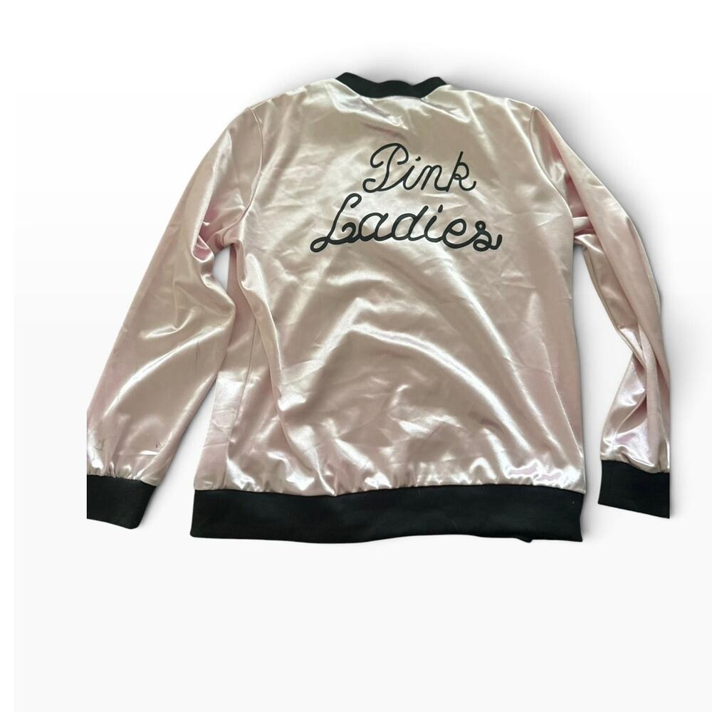 Pink Ladies Satin Bomber Jacket Grease Costume Pink Black Size Medium